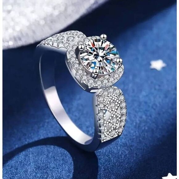 CERTIFIED 2 Ct. Genuine Moissanite Diamond Round Halo/Pave Engagement Ring Sz 8 - Picture 9 of 14